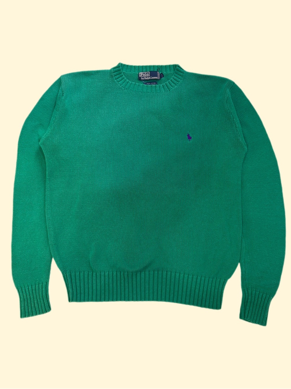 Vintage 90s Polo by Ralph Lauren Knit Crewneck Sweater Small Horse Green Medium